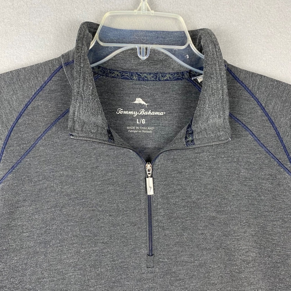 Tommy Bahama Mens Large Gray Heathered Quarter Zip Pullover Contrast Stitching